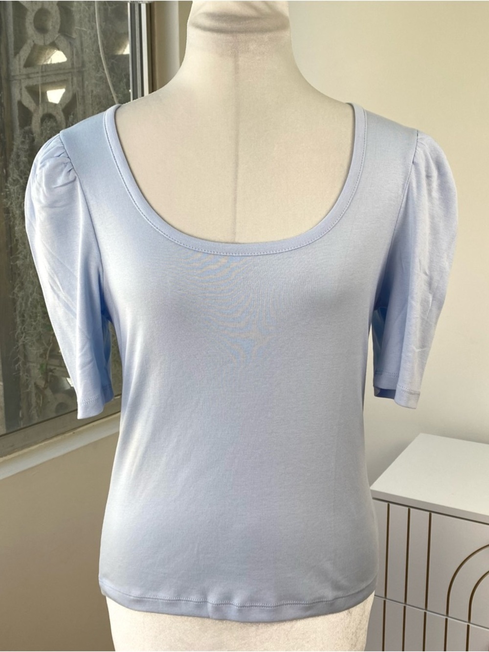 NWT Madewell Tops Bundle Blue Puff Sleeve + Mustard Rib Tee, Size S - Picture 2 of 10